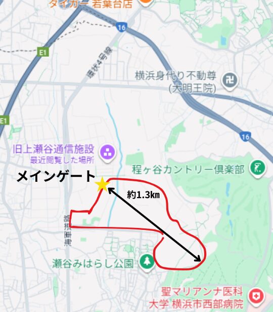 Google Map上で国際園芸博覧会の敷地の大きさを表したもの