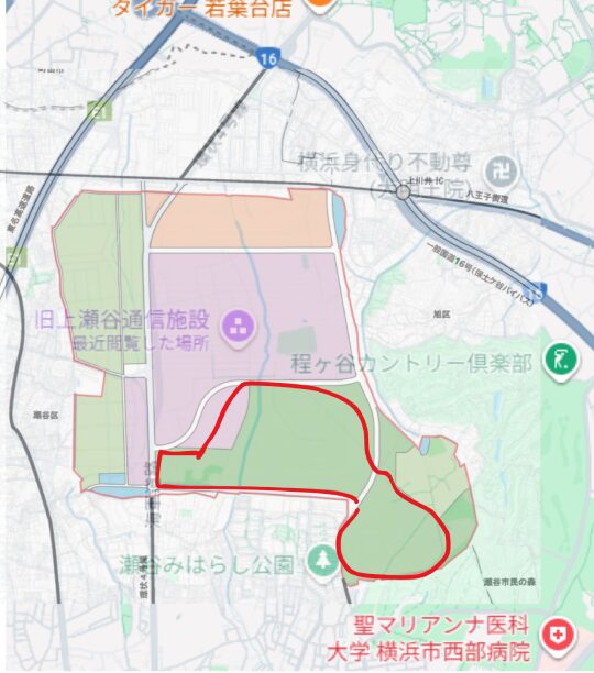 旧上瀬谷通信施設の跡地のどの部分が国際園芸博覧会の会場になるのか表したもの